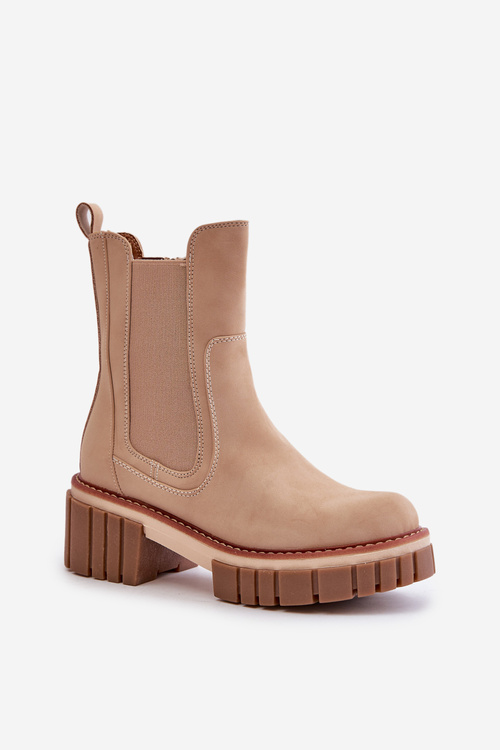 Beige insulated ankle boots with zipper Linneviae