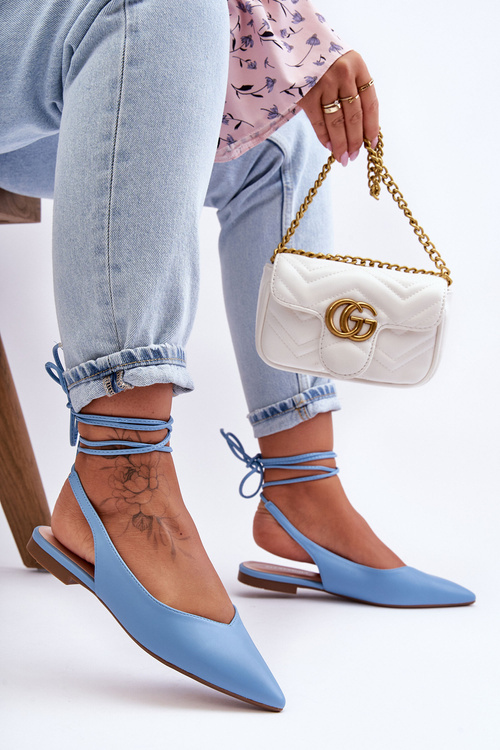 Women's Lace-Up Ballet Flats Blue Lilly Ann