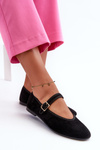 Black Eco-Suede Ballerina Flats with Buckle Anlofi