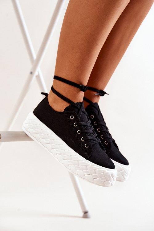 Tenisówki Materiałowe Masywna Platforma Czarno-Białe Suzane