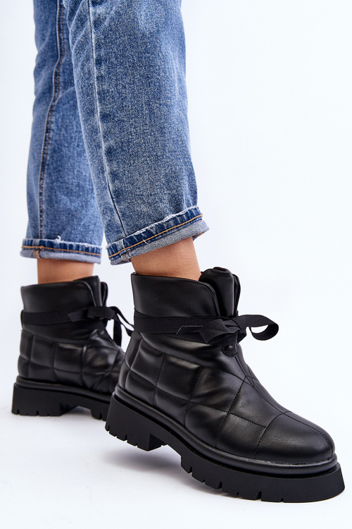 Botki Damskie Pikowane Wiązane Czarne Bizzanti NS307