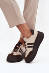 Damskie Sneakersy Skóra Naturalna Platforma Beżowo-Czekoladowe Zazoo 3775