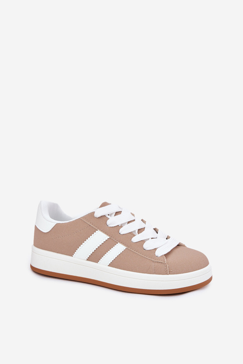 Eko Skórzane Sneakersy Buty Sportowe Damskie Ciemnobeżowe Ravina