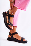 Women's Leather Sandals With Velcro Black Clarisse