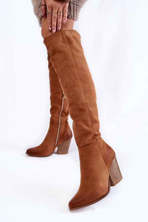 Kozaki Muszkieterki Damskie Skóra Camel Lewski 2833