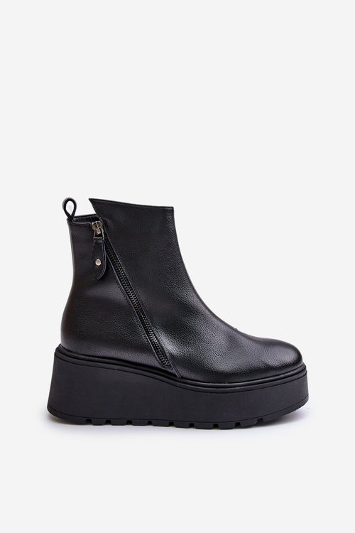 Warm Ankle Boots Women On Wedge And Platform Made Of Eco Suede Black Vinceza 58339