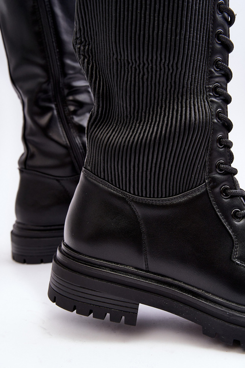 Black Lace-up Knee-high Combat Boots Idandrou