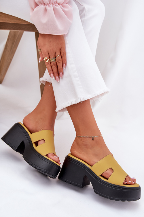 Ladies Platform Slippers With A Chunky Heel Yellow Rizana