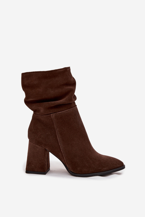 Ankle boots made of genuine suede lined on heel with ruffle Zazoo 4216 Chocolate