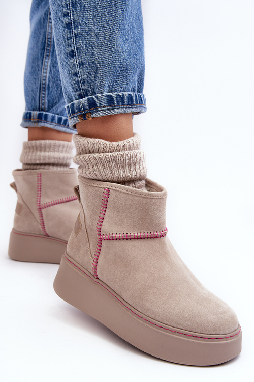 Śniegowce Damskie Zamsz Jasnobeżowe Maciejka 06257-24