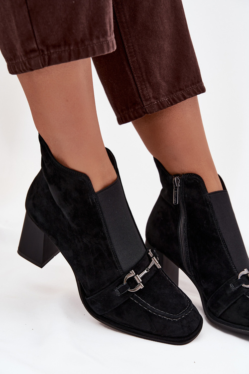 Women's Ankle Boots Made of Genuine Suede on Heel Artiker 57C0124 Black