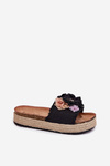 Women's Sandals With Flowers Platform With Braiding Black Zenvanis