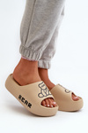 Women's Foam Slides on Chunky Sole with Bear Dark Beige Lamira