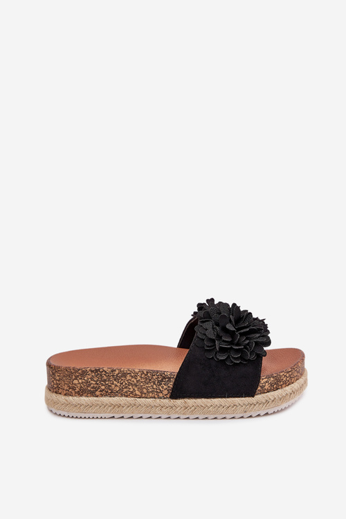 Women's Platform Slippers With Decorative Flowers Black Tessara