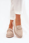 Women's Moccasins Decorated with Rhinestones Beige Patina