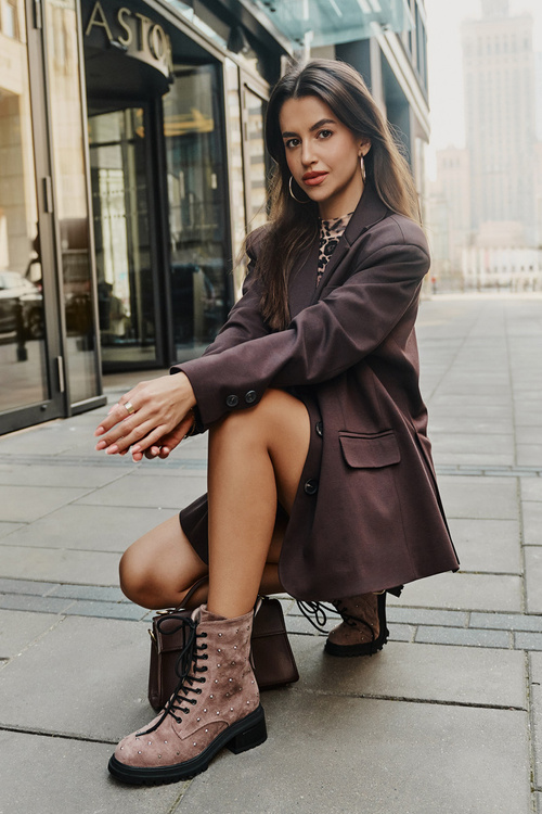 Workery Botki Ocieplane Zdobione Taupe D&A MR880-017