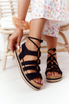 Lace-up Sandals On A Platform Black Santorini