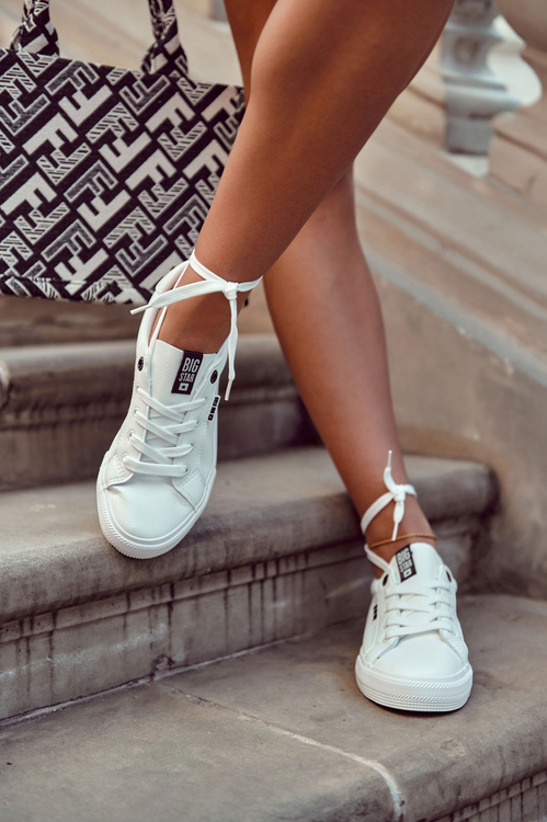 Damskie Skórzane Tenisówki Z Napisem BIG STAR EE274316 Białe