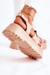 Women's Leather Sandals On The Platform Dark Beige Corene