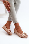 Women's Eco Suede Ballerina Flats with Bow and Brooch Beige Satris