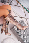Women's Stiletto Boots Animal Textured Brown Brogues