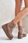 Suede Women's Platform And Wedge Ankle Boots Insulated Beige Zazoo 60499