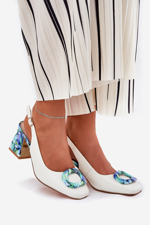 Leather Women's Heeled Sandals D&A CR51-002 White