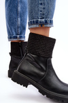 Women's Flat Heel Boots with Embellishment Black Zanidite