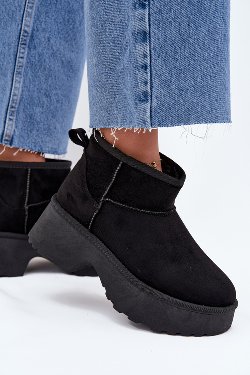 Women's Low Slip-On Insulated Snow Boots with Fur Black Mavelle