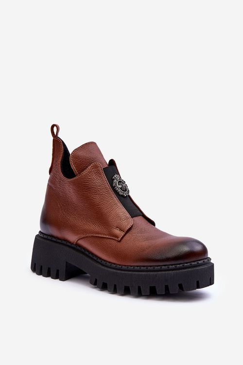Women's Leather Boots with  Ornament Brown Lusanna