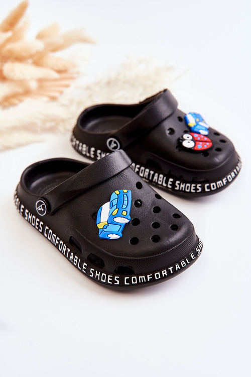 Children's Light Slippers Crocs With Decoration Black Bertis