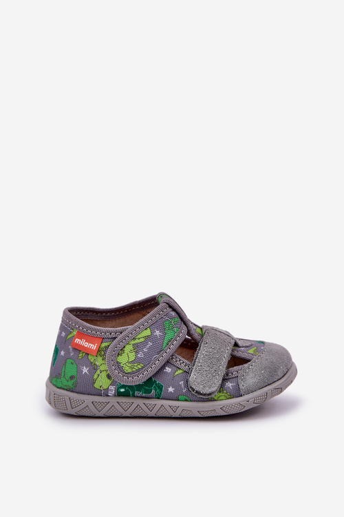 Slippers Milami Children's With Velcro In Dinosaurs Gray-Green Reathiana