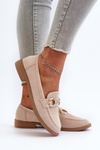 Women's Flat Heel Loafers with Beige Aviole Embellishment
