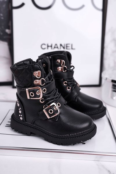 Children's Boots Warm With Fur Black Dolly