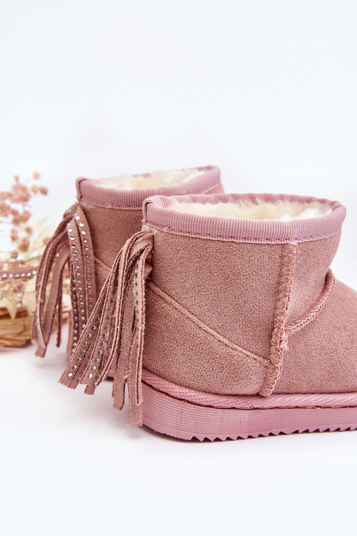 Children's Fleece-Lined Fringed Snow Boots Pink Mikyla