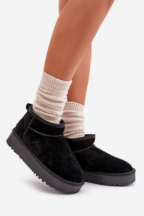Women's Suede Snow Boots On Platform Black Nereviana