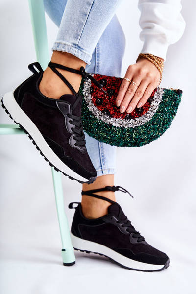 Buty Sportowe Damskie Zamsz Czarne Nayla