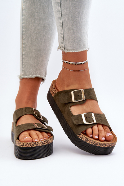 Women's Platform Sandals with Buckles Camel Lolpey