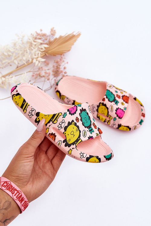 Children's Light Foam Slippers Lion Motif Pink Esther