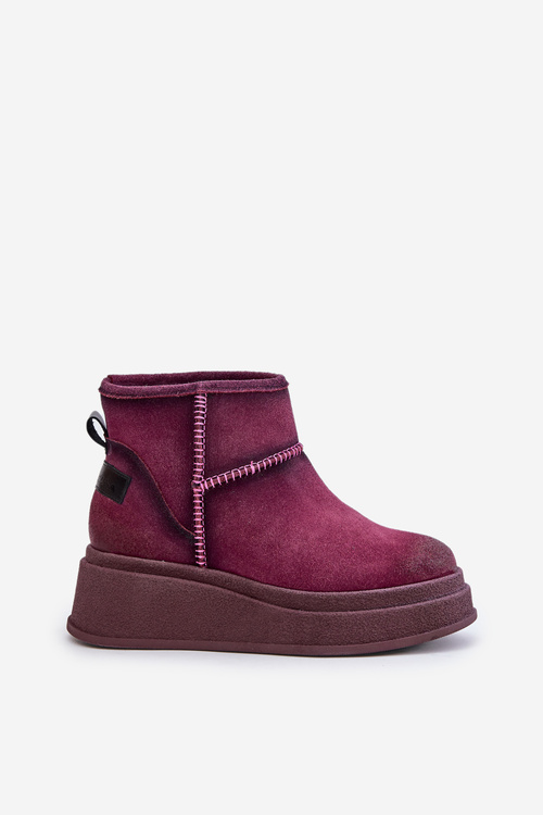 Damskie Śniegowce Botki Skórzane Zamszowe Na Platformie I Koturnie Bordowe Maciejka 06769-23