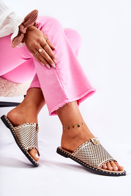Women's openwork slippers with ornament Gold Terrys