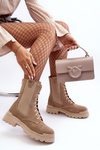 Women's Suede Ankle Boots Lace-Up Beige Nicole 2836