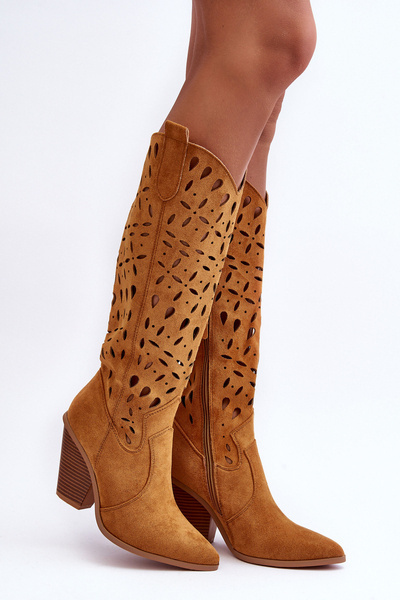 Suede Lace-Up Cowboy Boots Brown Nisu