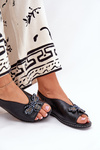 Shiny Women's Sandals With Decoration Flat Black Russona