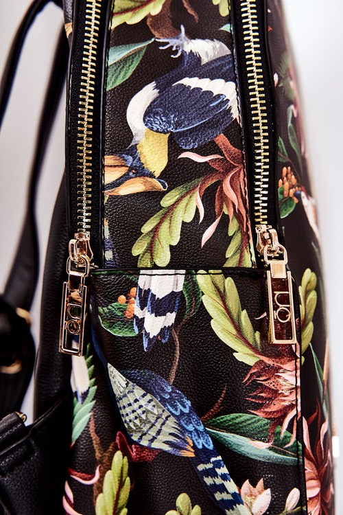 Women's Leather Backpack NOBO M3170-C020 Birds Black