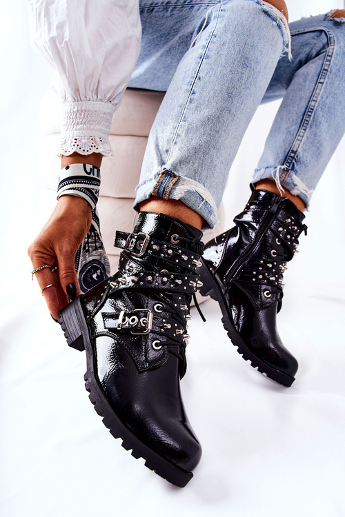 Leather Strapless Boots Black Kepherine
