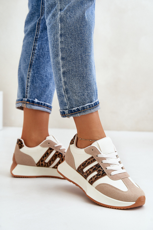 Buty Sportowe Sneakersy Platforma Panterka Beżowe Thari