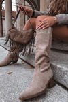 Women's cowboy boots with heel made of eco suede beige Esmira