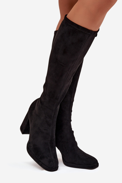 Women's Boots with Stitching on Block Heel Black Brivana