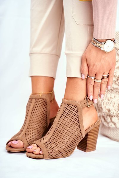 Botki Damskie Ażurowe Peep Toe Beżowe Paradise